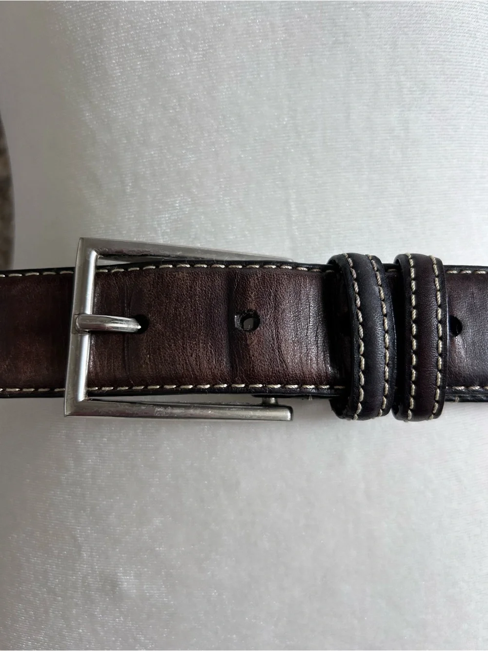 Mens Brown Genuine GrainLeather Belt with Contrast Stitching Size 44